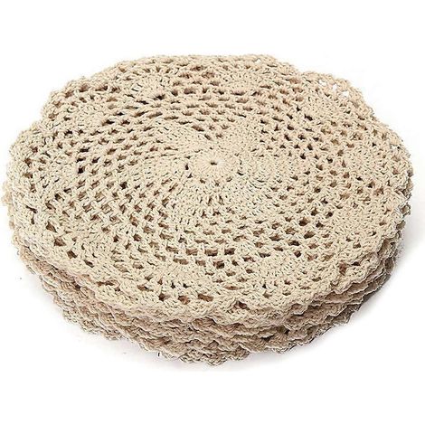 Lot de 12 dessous de verre ronds en coton vintage, ornés de dentelle crochetée à la main et de motifs floraux. Accessoires de décoration pour la maison et la table. (1/5)