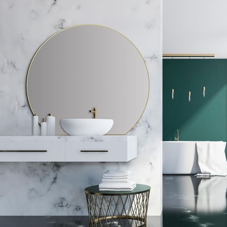 Miroir Mural doré - Diamètre : 100 cm - avec Cadre en Aluminium - Idéal pour la Salle de Bain et l'ambiance Moderne - Miroir de Salle de Bain - Doré (1/5)