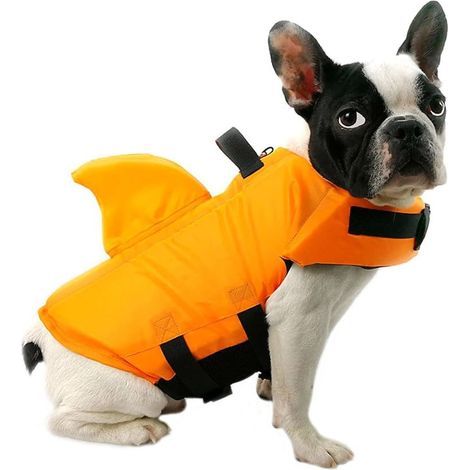 Dog Life Jacket Adjustable Pet Puppy Safety Vest Swimsuit with Shark Fin (L, Orange) (1/5)