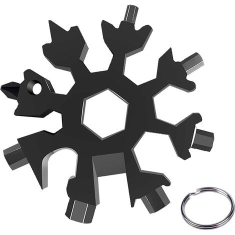 Outil multifonction flocon de neige 18 en 1 flocon tournevis Outil Tout Puissant en acier inoxydable portatif Ouvre Bouteille Cadeau Noel pour les voyages quotidiens Camping Adventure Tools (Noir) (1/5)