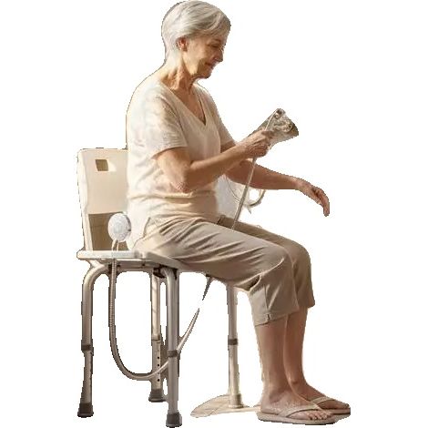 Taburete de ducha, altura regulable, alta capacidad de carga, BLANCO (1/2)