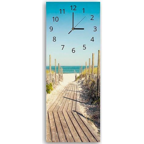 Horloge Plage Sable et Mer Panoramique - Décoration Murale - 30 x 90 cm