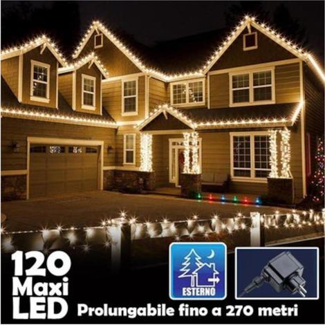Catena Luminosa Natalizia 120 Led Bianco Caldo Con Flash 9Mt anchda Esterno - Prolungabile (1/4)