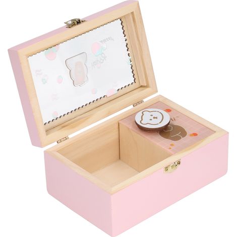 Cette boîte à bijoux pour fille est fiable, durable, mignonne, spacieuse et joliment décorée d'un ours fraise et d'un ornement musical rose, parfaite pour la chambre D.