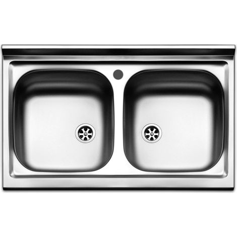 Lavello da appoggio in acciaio inox 2 vasche dimensioni 80x50 cm pi802pc apell (1/2)