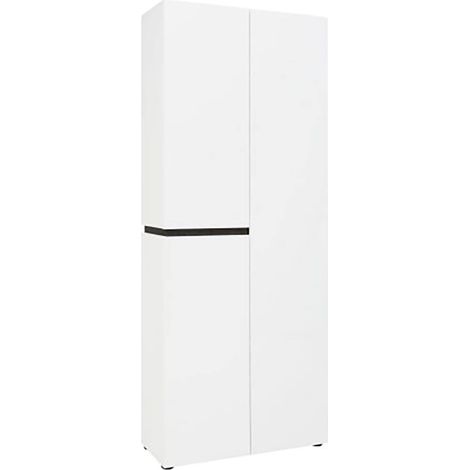 Zapatero Baiso, Mueble para 42 pares, 10 estantes Made in Italy, 3 puertas, 80x34x200h cm Blanco Brillante