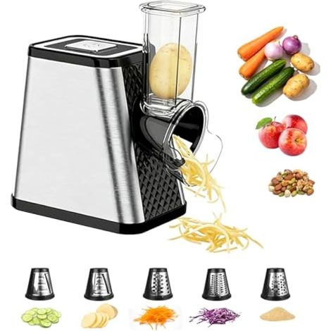 Coupe Legume, Coupe Legumes Multifonctions 5 en 1 avec 5 Lames en Acier Inoxydable Rapeuse Legume électrique 800 W Rape à Légumes pour la Maison pour Fromages à Pate Dure Légumes et Fruits (1/5)