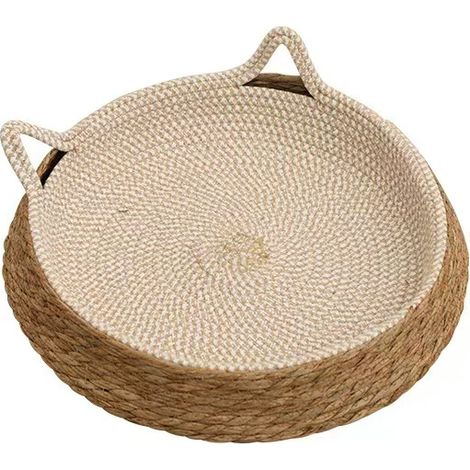 Lit Rond pour Chat en Rotin et Sisal Naturel – Griffeur Résistant à l'Usure, Sans Éclats – Nid Confortable Grande Taille Toutes Saisons-x (1/4)