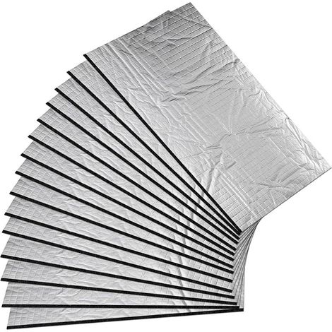 Lot de 15 panneaux isolants en aluminium de 5 mm, 0,68 m2, 25 x 18 cm, autocollants, protection contre le bruit et la chaleur (1/5)