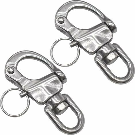 Moschettone girevole con occhiello, 2 pezzi in acciaio inossidabile, moschettone a sgancio rapido, moschettone resistente, clip a D per imbarcazioni e barche a vela. (1/5)