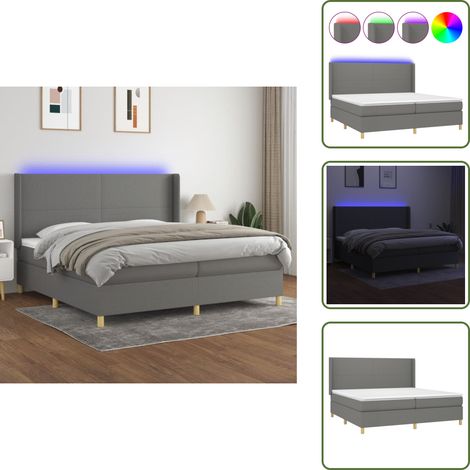 Sommier à lattes de lit matelas LED Gris foncé 200x200 cm Tissu - Sommier Tapissier - Lit Plateforme - Lit Avec Rangement - Tête De Lit Ajustable - Éclairage Led (1/5)