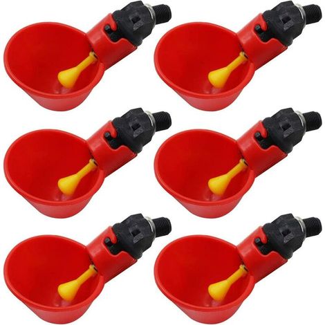 VURAHOME - Abreuvoir automatique pour poulets / volaille / abreuvoir avec tasses arrosoirs bols en plastique rouge arrière-cours poulet troupeau canard oiseau mangeoire paquet de 6 (1/5)