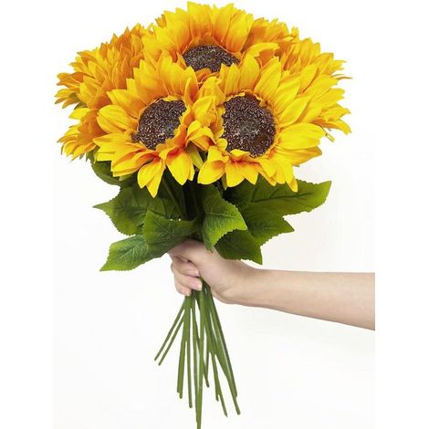 Set mit 6 künstlichen Sonnenblumen mit langen Stielen zur Dekoration (1/5)