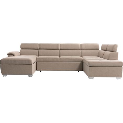 Canapé d'angle Panoramique PAOLA Convertible en Tissu - Beige (1/5)