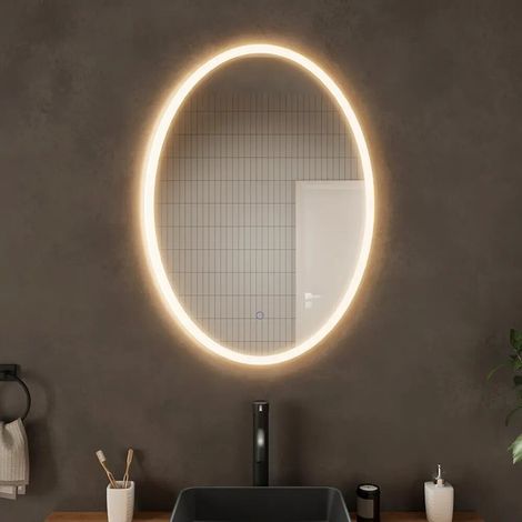 Specchio led ovale 50x70 cm touch screen luce calda fredda Leaf (1/4)
