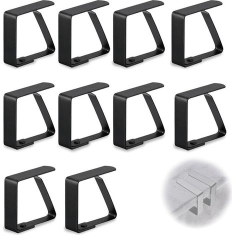 Lot de 10 pinces à nappe noires – 7 cm – Acier inoxydable – Pour table, pique-nique, mariage – Élégantes (1/5)