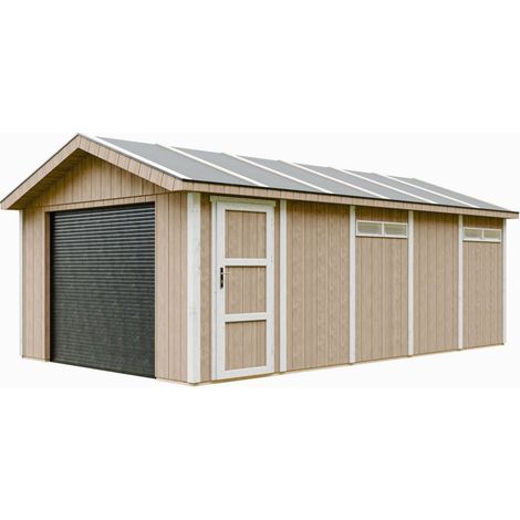 Garage Premium Qualität 21 m²- L378xB648 cm- Garage für Autos, Motorräder, Fahrräder, Gartengeräte - Konstruktion aus LP Smartside-Panels - Timbela M992B-TERRA BROWN