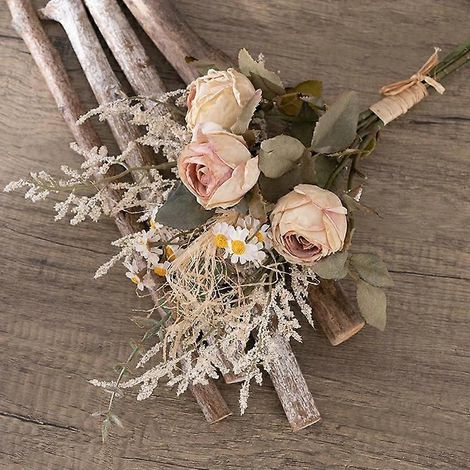 1 bouquet de roses en soie, bouquet de mariée tenant une fausse fleur, fleurs artificiellesblanc, rose (1/5)