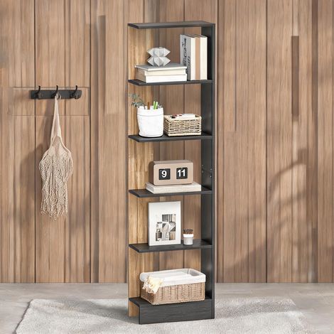 Bibliothèque en bois 5 étagères Noir et Chêne 45 x 21 x 170 cm (1/5)