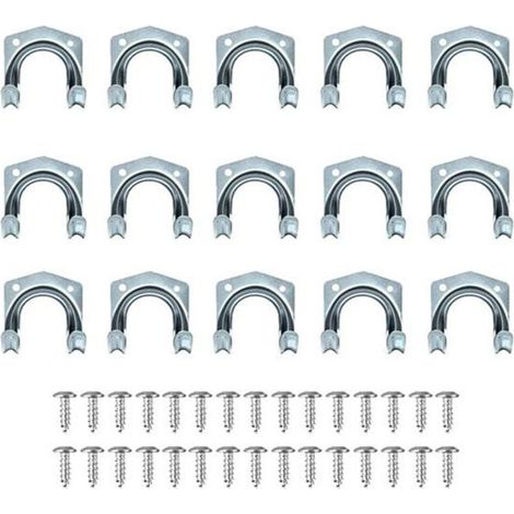 Lot de 15 crochets multi-outils robustes pour rangement de la maison et du garage – Support mural antidérapant double crochets pour entrepôt, garage, abri de jardin, outils de jardin (1/4)