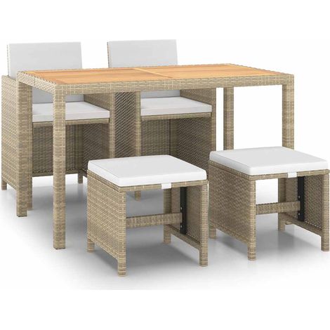 Maison Exclusive - 5dílný zahradní jídelní set s poduškami polyratan béžový (1/5)