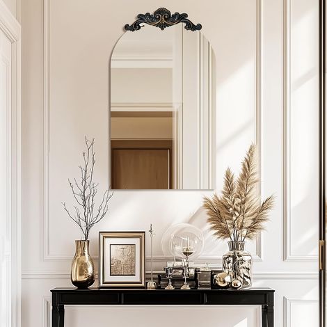 Specchio Parete Marrone Arco Legno Elegante 60x120 cm (1/5)