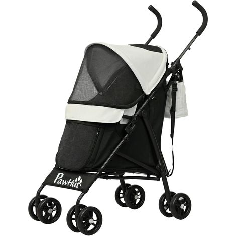 Cochecito perros Littles estructura paraguas cojín lavable portavaso ventanas malla bolsa crema