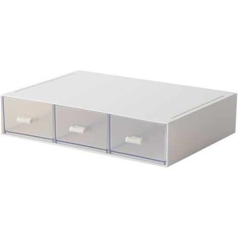 QORVA-Organiseur de bureau blanc avec tiroir, empilable, lot de 2 pour bureau et maquillage Tommoy01