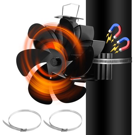 SWANEW Ventilatore per Stufa a Legna 6 Pale Ventilatore per Camino Alimentato a Calore Silenzioso per Stufa a Legna Camino Ceppo di Gas Collegato al Tubo (1/5)