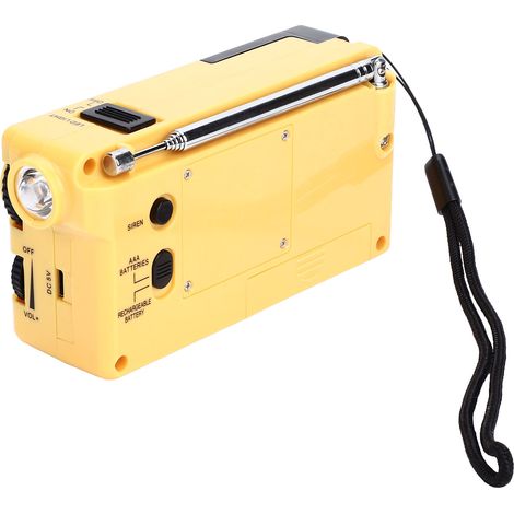 Radio portable mini FM/AM avec lampe torche LED jaune, à manivelle et lampe torche intégrée (1/5)