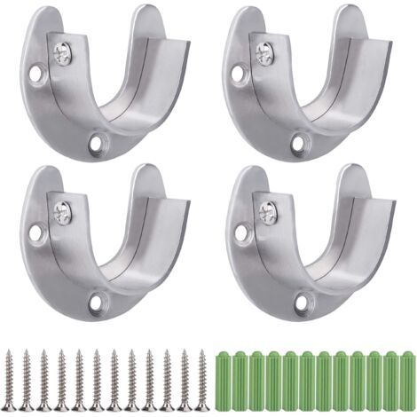 BUNTHAUS Support de Tringle à Penderie en Acier Inoxydable, 4 Pièces Support de Tringle à Rideaux en Forme de U, Douilles de Tube Rond Robuste avec Vis (32mm) (1/5)