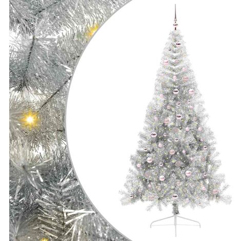 Sapin de Noël  Arbre de Noël artificiel pré-éclairé Argent 240 cm PET (1/5)