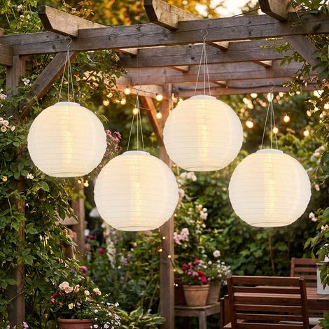 Solarlampe Lampion Außenleuchte LED Hängelampe Gartenleuchte weiß Hochzeit Partylaterne Gartendeko, DxH 30x 55 cm, 4er Set