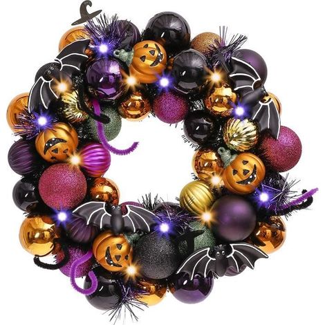 Couronne de Boules d'Halloween - ZGEER - 30 cm - Pré-éclairée - Décoration intérieure - Mixte (1/4)