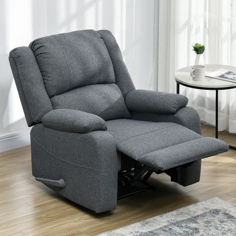 Fauteuil relax manuel HOMCOM inclinable, aspect lin, avec poignée latérale et repose-pieds, supporte 150 kg