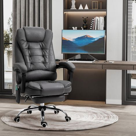 Silla de oficina reclinable con función de masaje, 6 puntos de masaje y calefacción, altura regulable, color gris. (1/5)