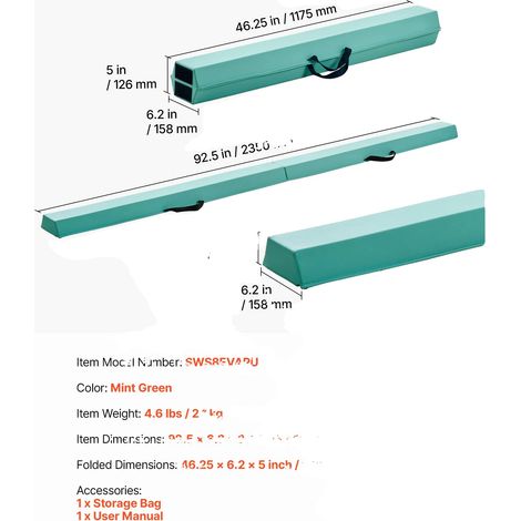 Barra de equilibrio, diseño plegable, superficie antideslizante, color verde menta. (1/2)