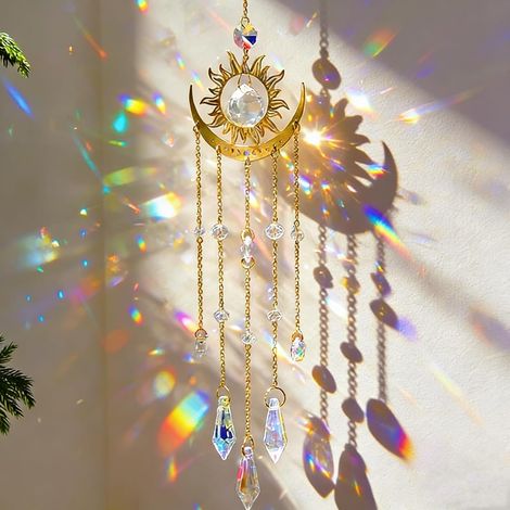 Attrape-Soleil en Cristal pour Fenêtres à Suspendre, Soleil en Cristal Suncatcher Prismatique Coloré,Perles Prisme Pendentif Soleil Lune,À Utiliser sur Les Fenêtres de Balcon ou dans Le Jardin (1/5)