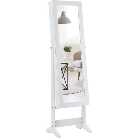 Mobile portagioielli e specchio regolabile 35 x 30 x 144 cm con ampio ed elegante spazio di archiviazione in MDF bianco 200020567