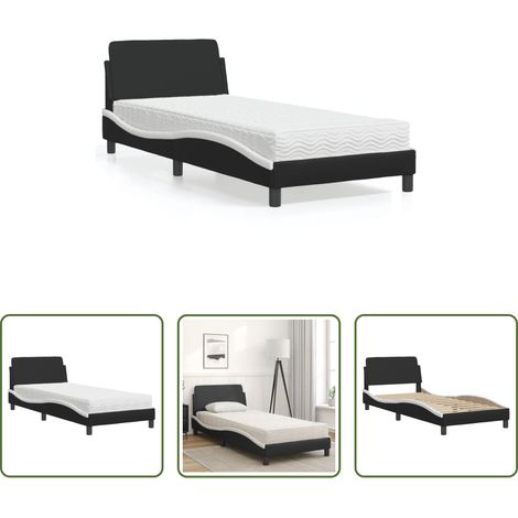 Kunstlederbett - Bett mit Matratze "Dover" Schwarz und Weiß 80x200 cm Kunstleder (1/5)