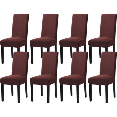 Stuhlhussen 8er Set, Stretch, abnehmbar, waschbar, braun (1/5)