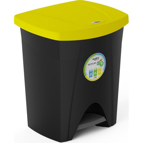 Pattumiera a pedale in plastica 25 L nera con coperchio giallo 6425-NEG3