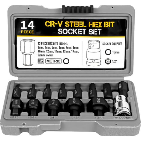 Kit de 14 douilles hexagonales 1/2 po pour clé électrique à cliquet et accessoires de réparation automobile. (1/5)