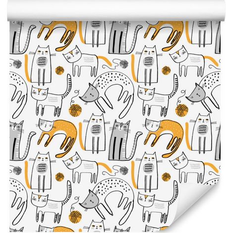 Papier peint style scandinave à motifs de chats pour salon et chambre 50x1000 cm (1/5)