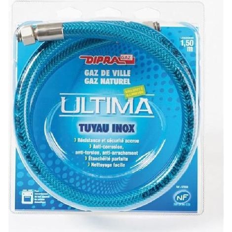 Dipra – Flexible inox pour gaz naturel 150 cm – Raccords à visser 15/21 – Certifié NF – Pression nominale 20 mbar