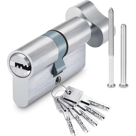 Cylindre de Serrure T30/30, Serrure à Cylindre 60 mm avec 5 clés, Convient pour portes de bureau, portes d'étude et de chambre à coucher, Serrure à Cylindre anti-casse (1/5)