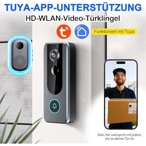Kabellose Türklingel mit Kamera, batteriebetriebene Türklingel mit Kamera, Video-Türklingel mit Zwei-Wege-Audio, Nachtsicht, Cloud-Speicher, 2,4-GHz-WLAN, PIR-Bewegungserkennung, Innen- und Außenüberw