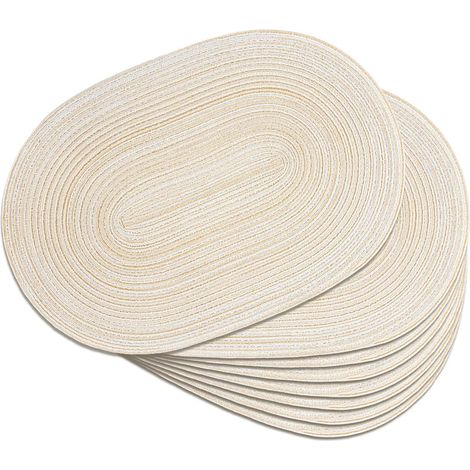 8-teiliges ovales Tischset aus gewebtem Stoff, waschbar, wärmeisolierend und rutschfest (12 x 17,5 Zoll, Beige) (1/5)