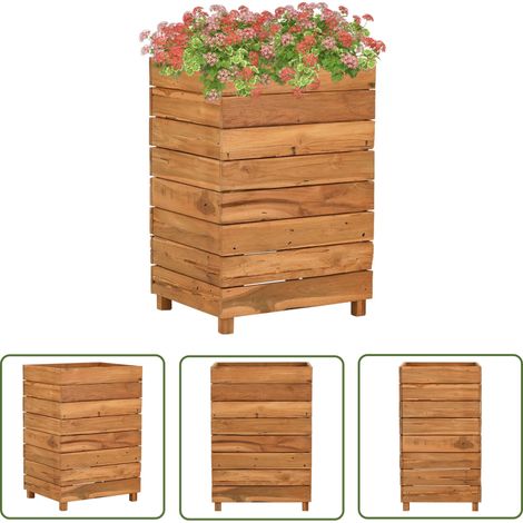 The Living Store Lit surélevé 50x40x72 cm bois de teck recyclé et acier - Jardinière En Bois - Jardinière Surélevée - Pot De Fleurs Extérieur - Jardin Design - Décoration Extérieure (1/5)