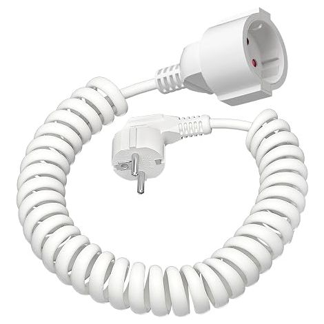 Coiled Cable Extension 5 m 1.05 m to 5 m 13 A/230 V with Protective Contact IP20 White (1/5)